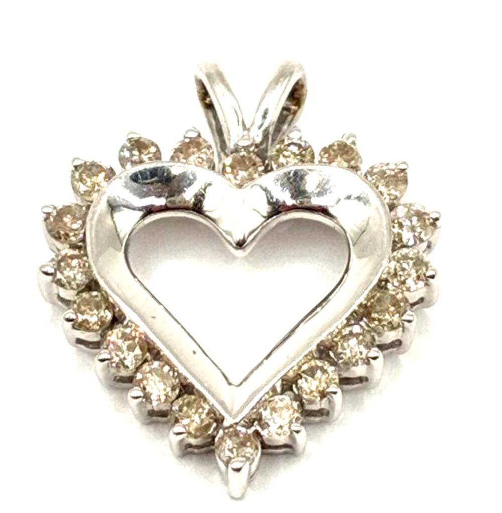 10k White Gold Diamond Heart Pendant / Charm 1.ct